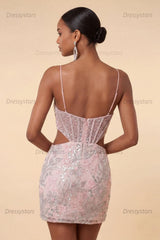 Dressystars Floral Blush Corset Tight Cut Out Short Homecoming Dress