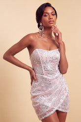 Dressystars Floral Blush Corset Tight Ruched Sequins Short Homecoming Dress