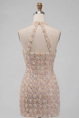 Dressystars Floral Champagne Sequin Tight Short Corset Homecoming Dress