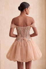 Dressystars Floral Corset Light Pink A Line Beaded Short Homecoming Dress
