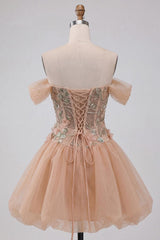 Dressystars Floral Corset Light Pink A Line Beaded Short Homecoming Dress