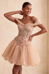 Dressystars Floral Corset Light Pink A Line Beaded Short Homecoming Dress
