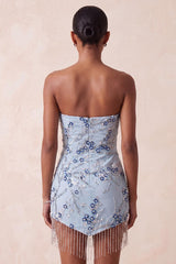 Dressystars Floral Dusty Blue Tight Sequins Short Homecoming Dress with Fringes