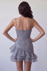 Dressystars Floral Dusty Lavender Sequin Tight Short Homecoming Dress with Ruffles
