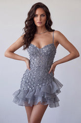 Dressystars Floral Dusty Lavender Sequin Tight Short Homecoming Dress with Ruffles