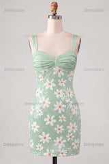 Dressystars Floral Green Sequins Tight Ruched Short Homecoming Dress