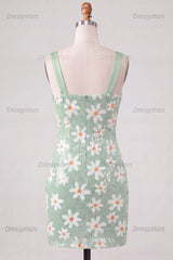 Dressystars Floral Green Sequins Tight Ruched Short Homecoming Dress