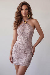 Dressystars Floral Halter Fog Tight Short Beaded Homecoming Dress