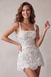 Dressystars Floral Ivory Sequin Tight Short A-Line Homecoming Dress