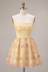 Dressystars Floral Light Yellow A-Line Sequin Short Homecoming Dress