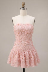 Dressystars Floral Pink A-Line Beaded Short Homecoming Dress