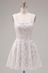 Dressystars Floral White Beaded Lace Scoop Neck A-Line Short Homecoming Dress