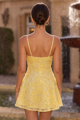 Dressystars Floral Yellow A-Line Beaded Short Homecoming Dress