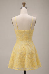 Dressystars Floral Yellow A-Line Beaded Short Homecoming Dress