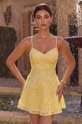 Dressystars Floral Yellow A-Line Beaded Short Homecoming Dress