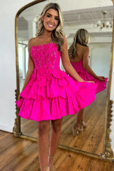Dressystars Fluffy Fuchsia Homecoming Dress Tight Short Prom Dress with Ruffles