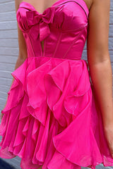 Dressystars Fuchsia A Line Homecoming Dresses Ruffled Short Corset Cocktail Dresses With Bow