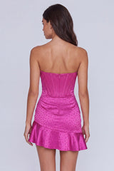 Dressystars Fuchsia Beaded Corset Ruffled Strapless Tight Short Homecoming Dress