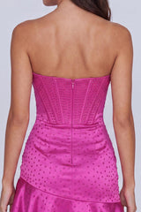 Dressystars Fuchsia Beaded Corset Ruffled Strapless Tight Short Homecoming Dress