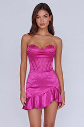 Dressystars Fuchsia Beaded Corset Ruffled Strapless Tight Short Homecoming Dress