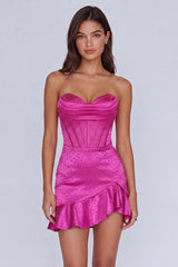 Dressystars Fuchsia Beaded Corset Ruffled Strapless Tight Short Homecoming Dress