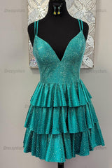 Dressystars Fuchsia Beaded Homecoming Dresses Tiered Ruffled A Line Short Cocktail Dresses