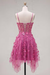 Dressystars Fuchsia Floral Beaded A-Line Corset Short Homecoming Dress