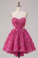 Dressystars Fuchsia Floral Beaded Cut-Out A-Line Corset Short Homecoming Dress