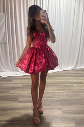 Dressystars Fuchsia Floral Off-the-Shoulder A-Line Corset Short Homecoming Dress
