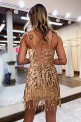 Dressystars Fuchsia Homecoming Dress Beaded Sequin Tight Short Prom Dress with Fringes