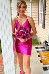 Dressystars Fuchsia Homecoming Dress Halter Tight Short Prom Dress with Beadings