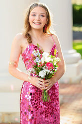 Dressystars Fuchsia Homecoming Dress Mirror Spaghetti Straps Tight Short Prom Dress