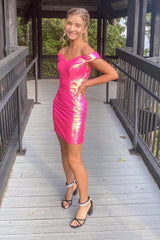 Dressystars Fuchsia Homecoming Dress Off The Shoulder Tight Short Prom Dress