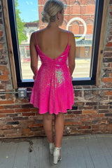 Dressystars Fuchsia Homecoming Dress Sequin A Line Short Prom Dress