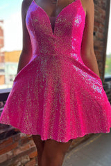 Dressystars Fuchsia Homecoming Dress Sequin A Line Short Prom Dress