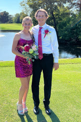 Dressystars Fuchsia Homecoming Dress Sequin Strapless Sleeveless Tight Prom Dress