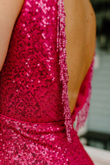 Dressystars Fuchsia Homecoming Dress Sequined Tight Short Prom Dress with Fringes