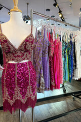 Dressystars Fuchsia Homecoming Dress Spaghetti Straps Bodycon Short Prom Dress with Fringe