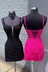 Dressystars Fuchsia Homecoming Dress Spaghetti Straps Tight Corset Short Prom Dress