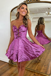 Dressystars Fuchsia Homecoming Dress Strapless A Line Short Prom Dress with Pockets