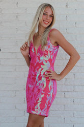 Dressystars Fuchsia Homecoming Dress V-Neck Sequin Tight Short Prom Dress