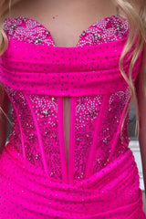 Dressystars Fuchsia Sequins Short Tight Homecoming Dresses Corset Cocktail Dresses