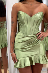 Dressystars Fuchsia Sweetheart Homecoming Dresses Satin Short Corset Cocktail Dresses With Ruffles