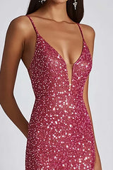Dressystars Fuchsia Wedding Guest Dress Sheath Spaghetti Straps Long Formal Dress