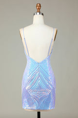 Dressystars Glitter Blue Homecoming Dress Sequin Tight Short Prom Dress