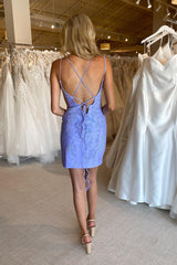 Dressystars Glitter Lavender Homecoming Dress Sequin Tight Short Satin Prom Dress