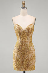 Dressystars Gold Beaded Tight Short Homecoming Dress