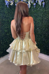Dressystars Gold Organza Homecoming Dresses Tiered Ruffled Short Corset Cocktail Dresses