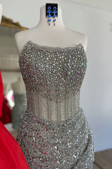 Dressystars Golden Silver Homecoming Dress Corset Strapless Tight Short Prom Dress with Beading