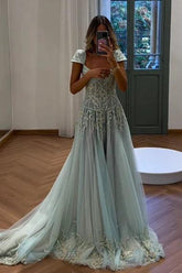 Dressystars Gorgeous A Line Sweetheart Light Green Long Prom Dress With Appliques Formal Evening Gown